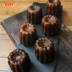 Canelés bordelais dorés avec leur croûte brillante et une texture fondante à l'intérieur.