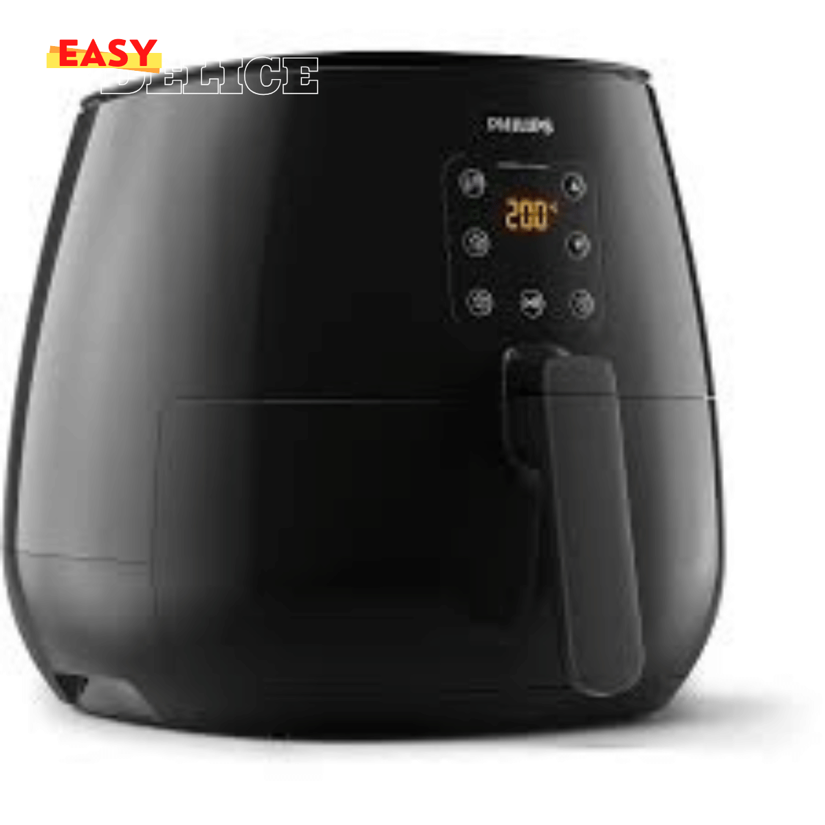 Airfryer moderne sur un comptoir de cuisine, rempli de frites dorées et croquantes. 