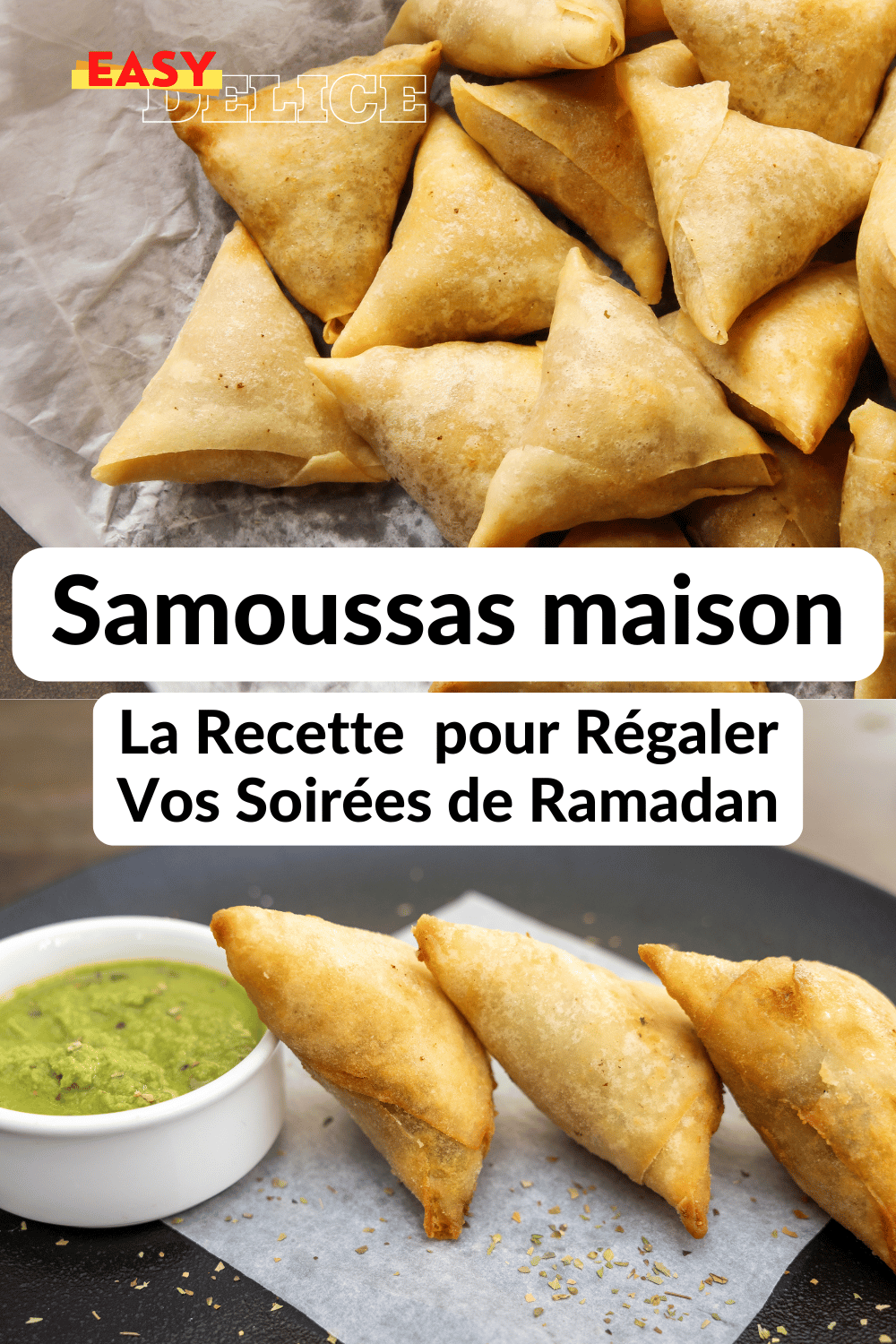 Samoussas maison dorés et croustillants, prêts à être servis avec une sauce dip.