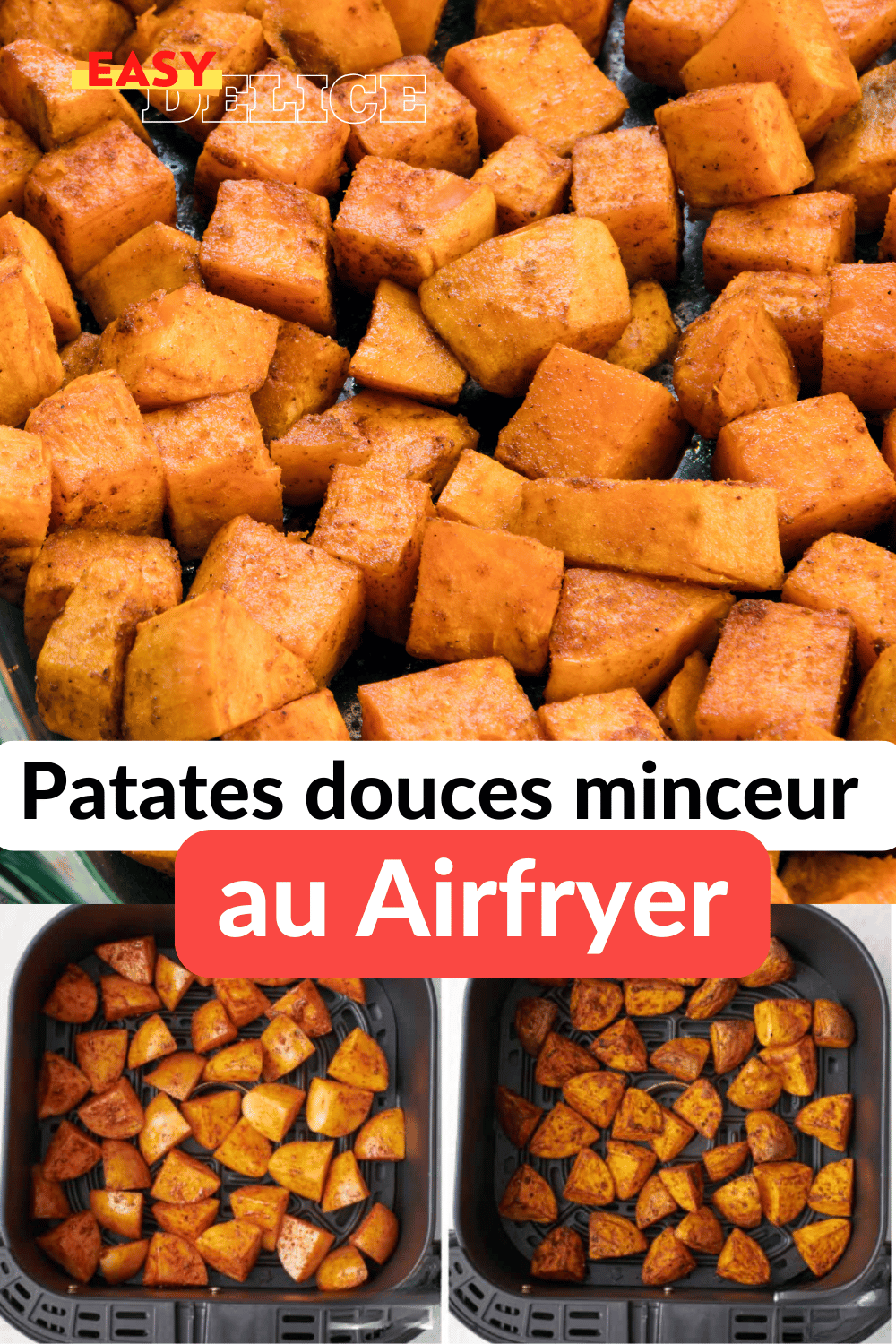 Patates douces croustillantes cuites à l’airfryer, prêtes à être servies avec des herbes fraîches.