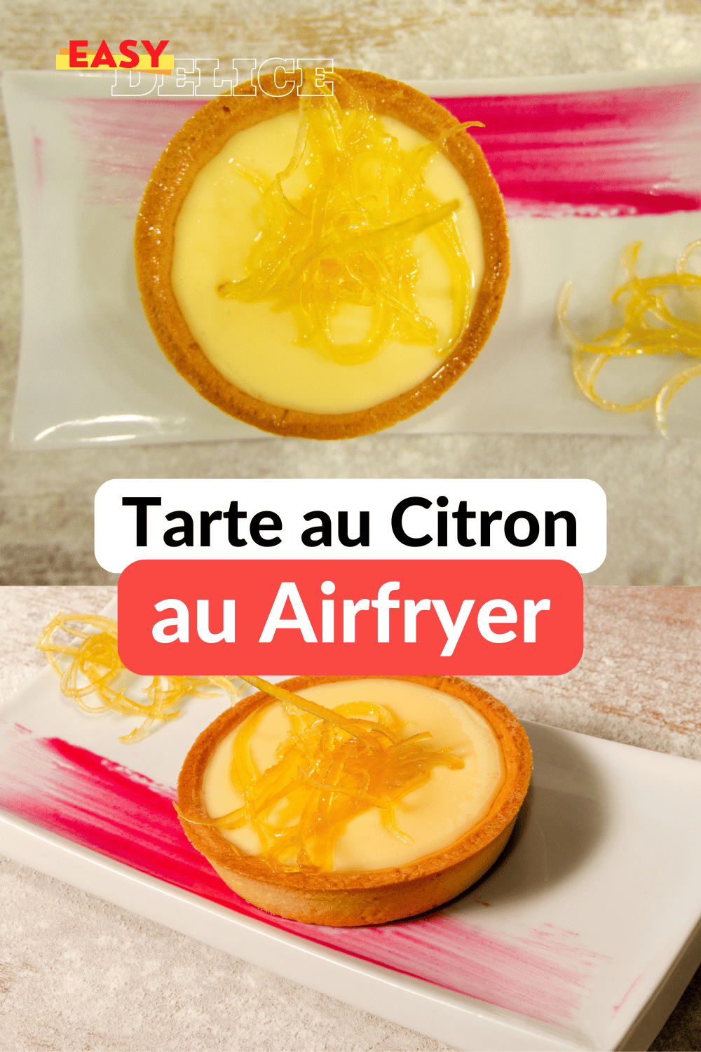 Tarte au citron moelleuse et acidulée cuite à l’airfryer, prête à être dégustée avec une touche de sucre glace.