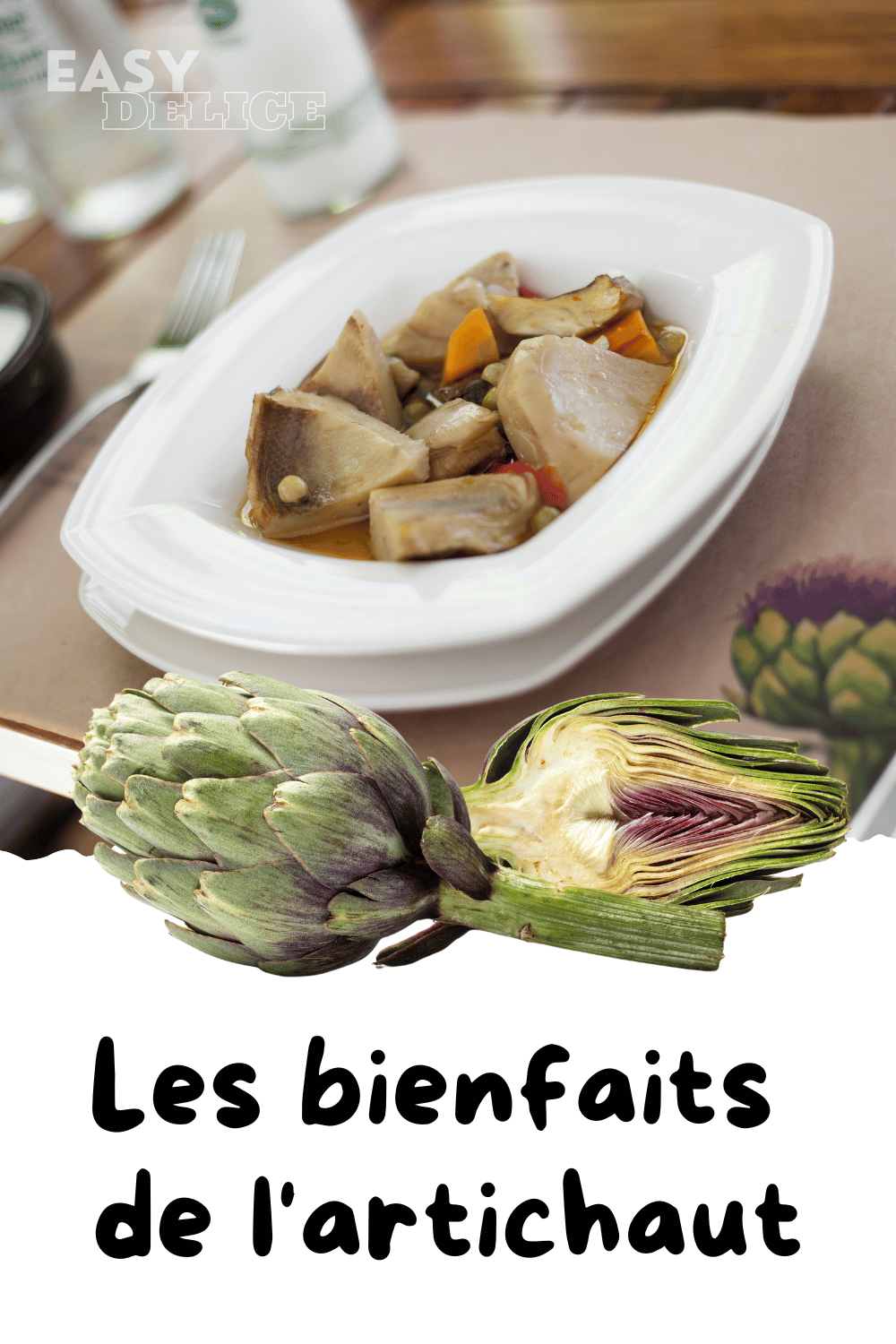 Artichaut frais avec des feuilles bien serrées et une tige ferme, prêt à être cuisiné