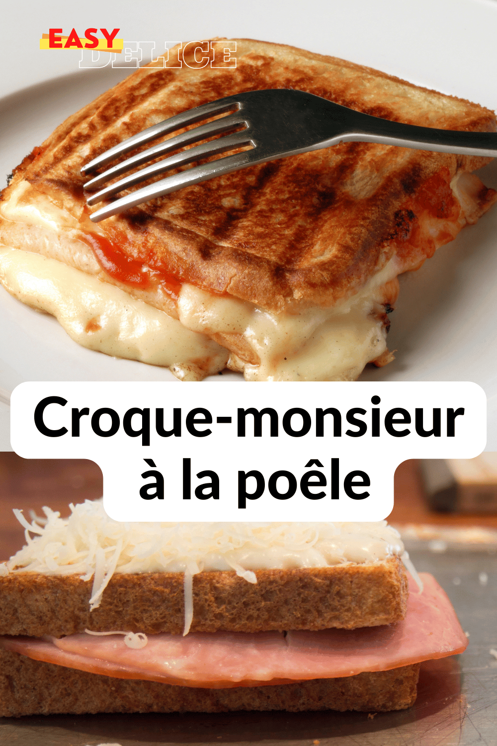 Croque-monsieur doré et croustillant cuit à la poêle, prêt à être dégusté avec une salade verte.