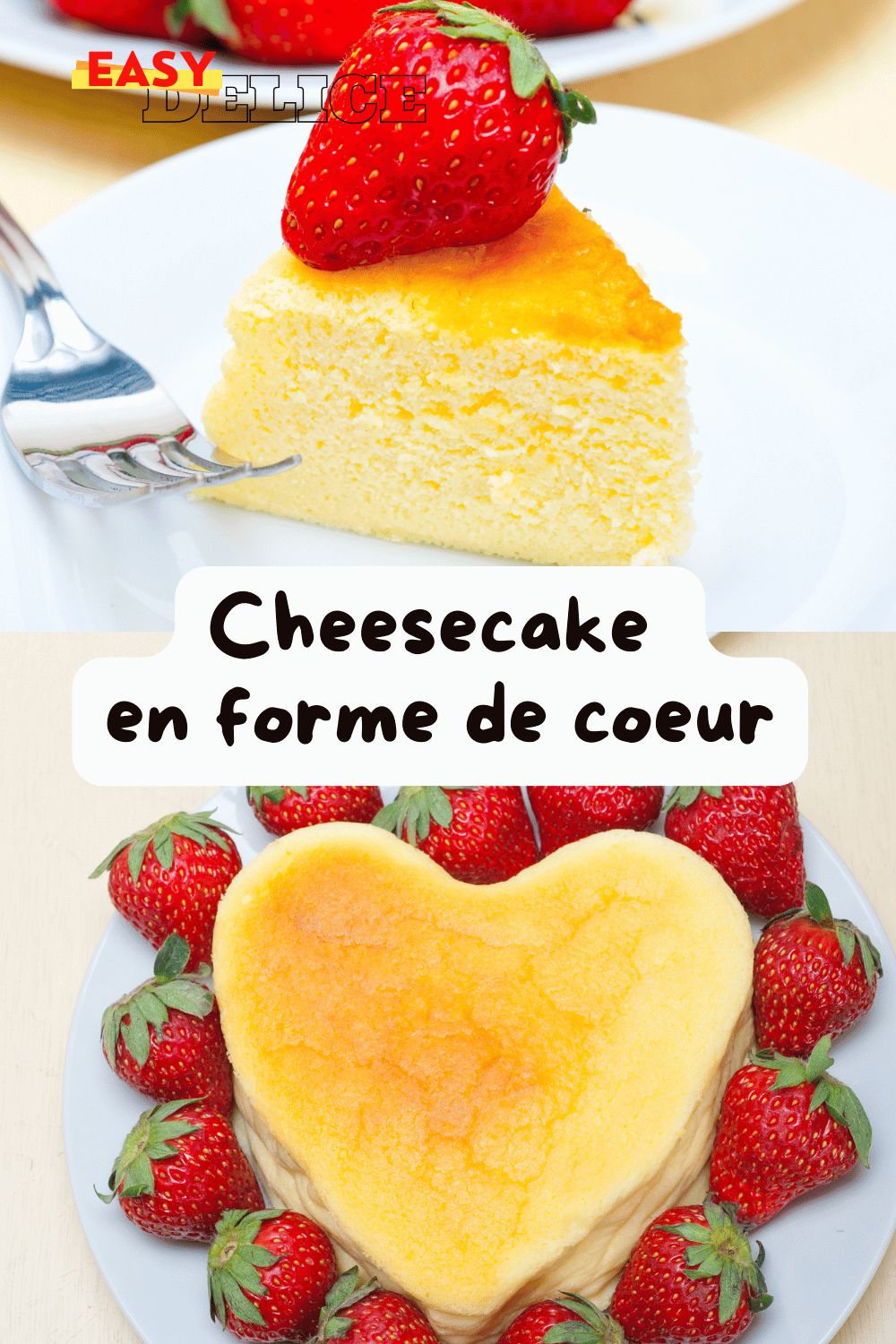 Cheesecake en forme de cœur avec coulis de fruits rouges et décoration élégante.