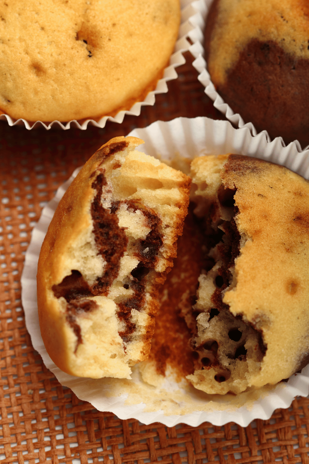 Soft and delicious marbled chocolate vanilla muffins