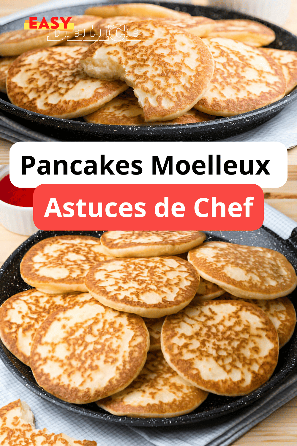 Pancakes moelleux empilés avec sirop d’érable