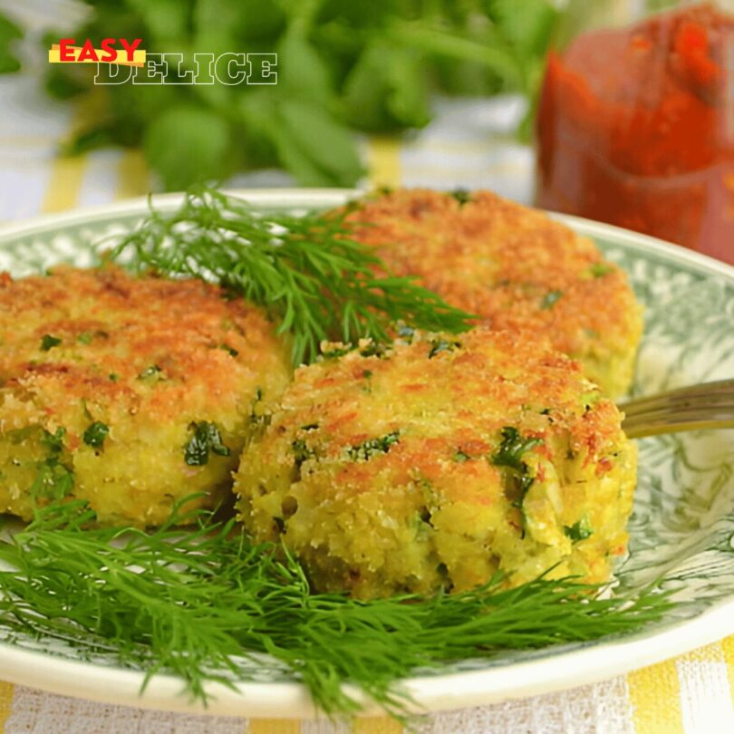 Galettes de chou dorées et croustillantes, servies avec une sauce onctueuse.