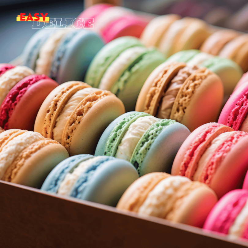 Macarons colorés parfaits avec garniture crémeuse