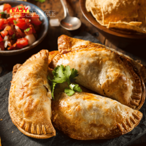 Empanadas dorées et croustillantes au Airfryer, servies avec une sauce.