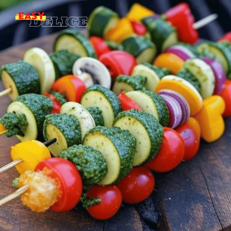 Brochettes de légumes au pesto sur barbecue