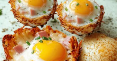 Nids de Pommes de Terre aux Œufs, Jambon et Fromage