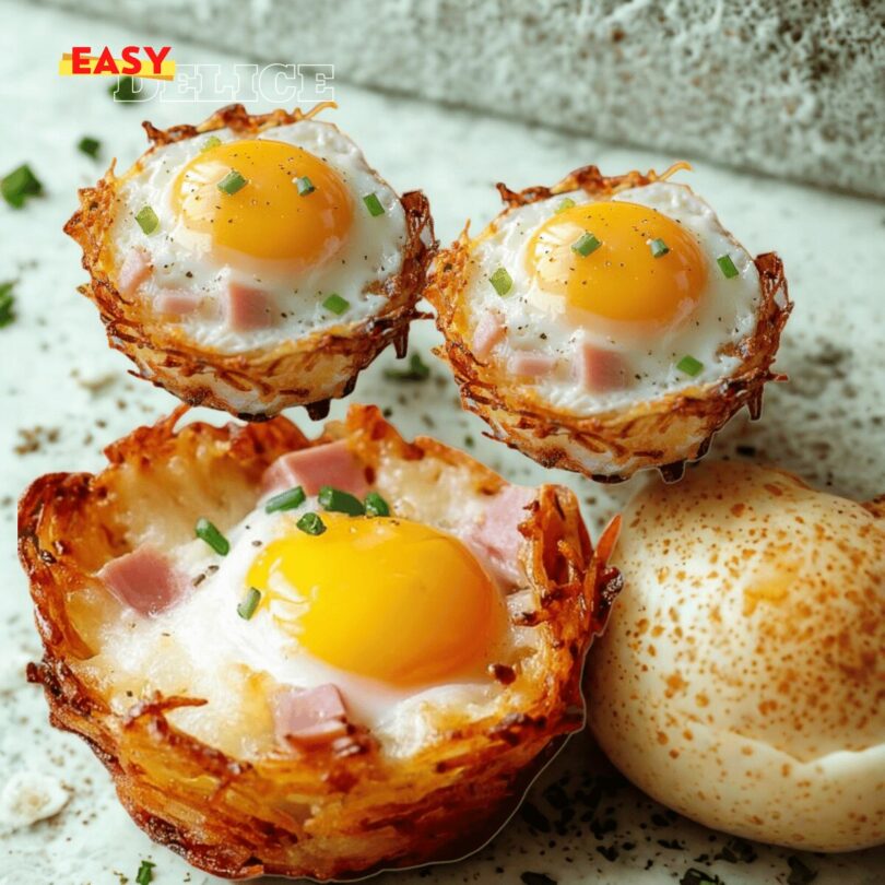 Nids de Pommes de Terre aux Œufs, Jambon et Fromage
