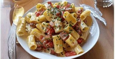 Pâtes au Boursin, Lardons et Tomates