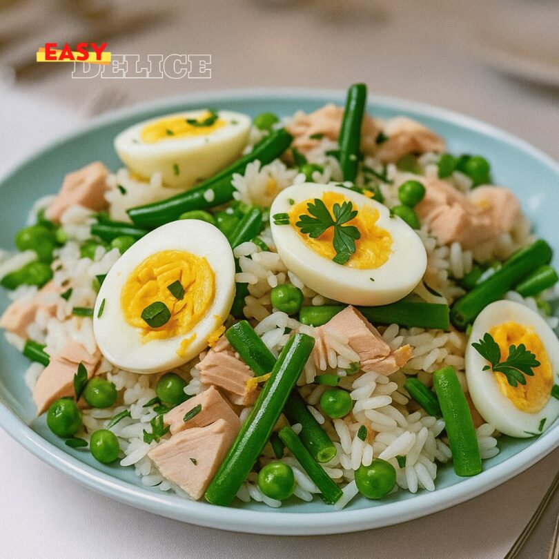 Salade de Riz au Thon, Haricots et Œufs