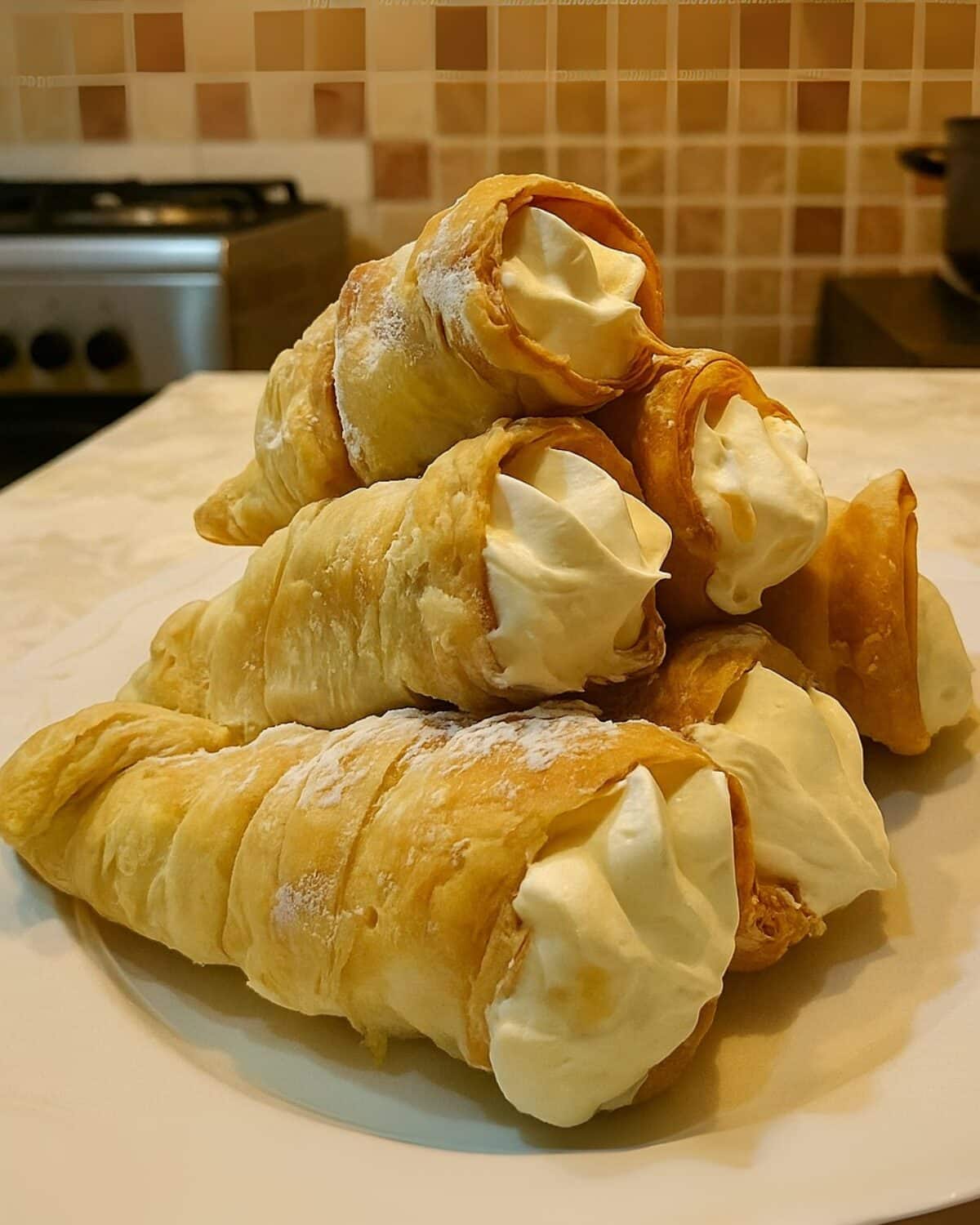 Cornets de Pâte Feuilletée Garnis de Crème Pâtissière