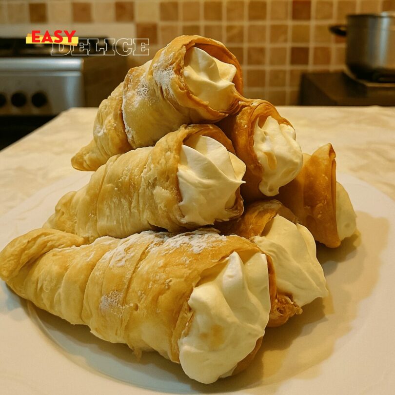 Cornets de Pâte Feuilletée Garnis de Crème Pâtissière