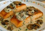 Saumon à la Crème, Ail et Champignons
