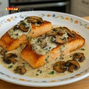 Saumon à la Crème, Ail et Champignons
