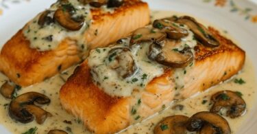Saumon à la Crème, Ail et Champignons