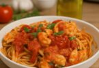 Pâtes aux tomates cerises et crevettes (prêtes en 10 minutes)