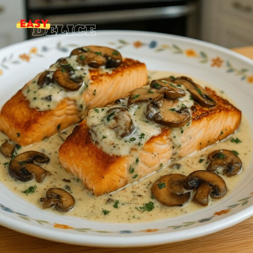 Saumon à la Crème, Ail et Champignons