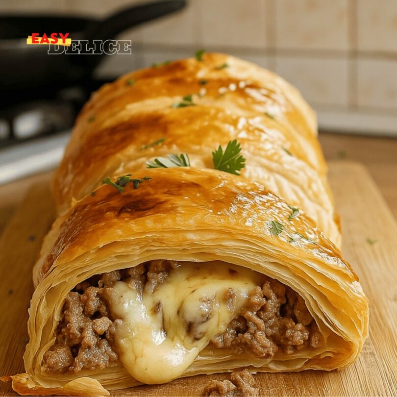 Roulé Feuilleté à la Viande Hachée et Fromage Fondant