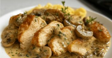 Émincé de volaille à la moutarde à l’ancienne et champignons