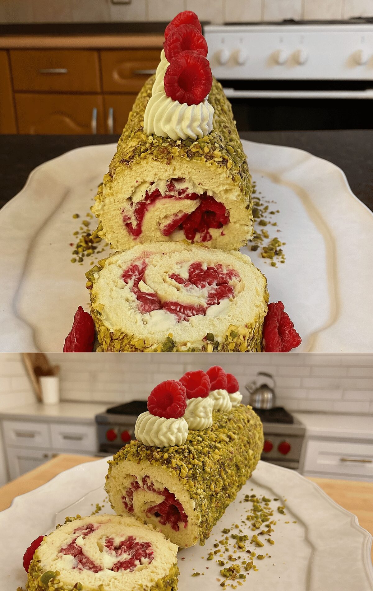 Bûche Roulée Pistache & Framboise