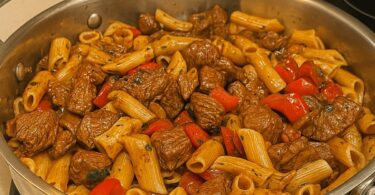 Pâtes au Bœuf Sauté et Poivrons