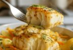 Filets de Cabillaud au Four, Crème et Légumes