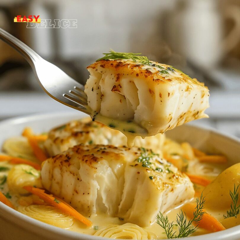 Filets de Cabillaud au Four, Crème et Légumes