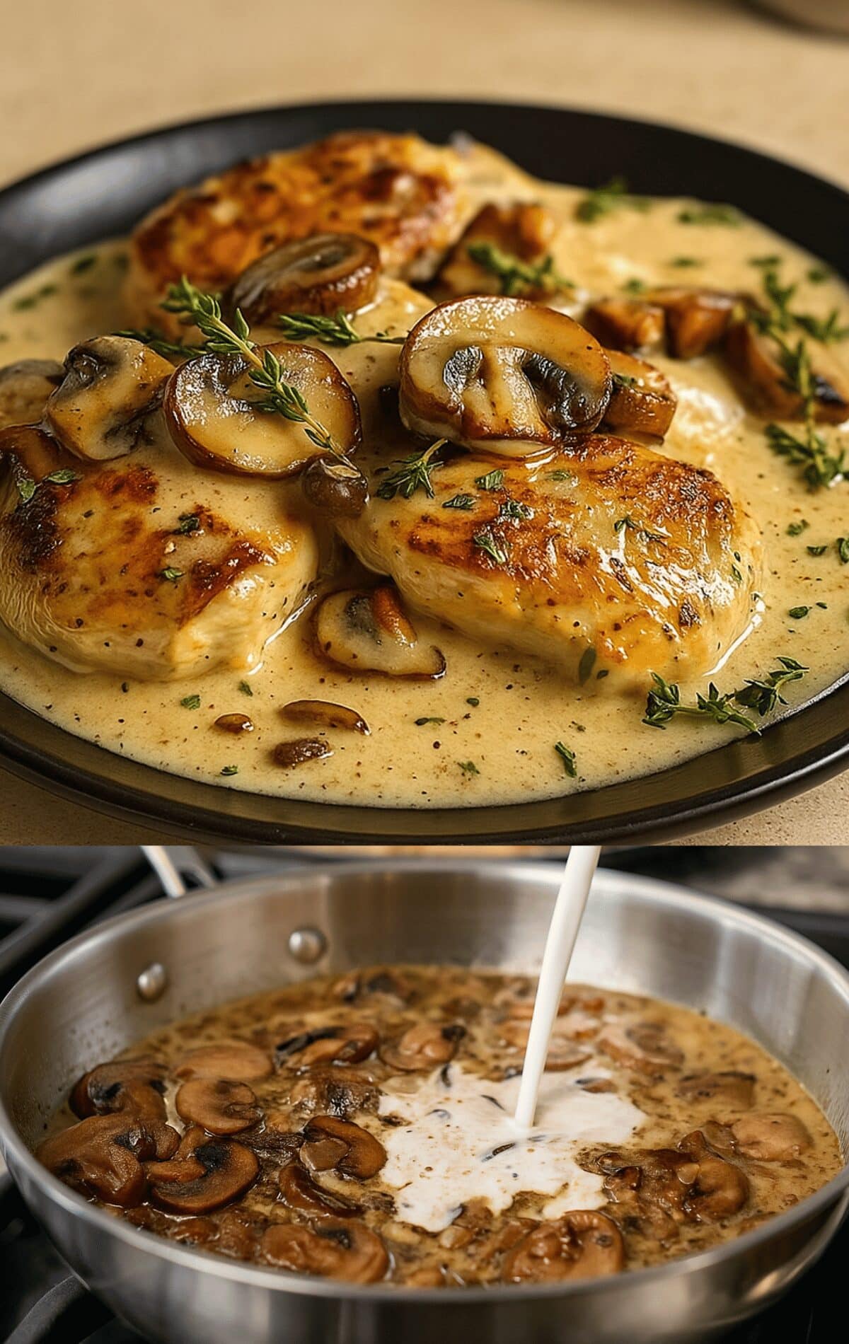 Le Poulet le Plus Tendre dans une Sauce Crémeuse aux Champignons