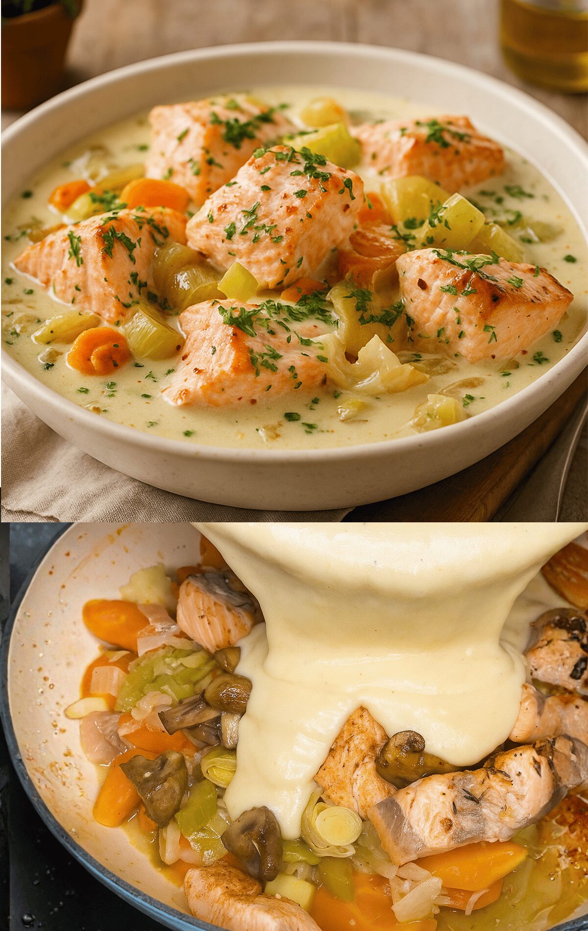 Blanquette de saumon poireaux carottes