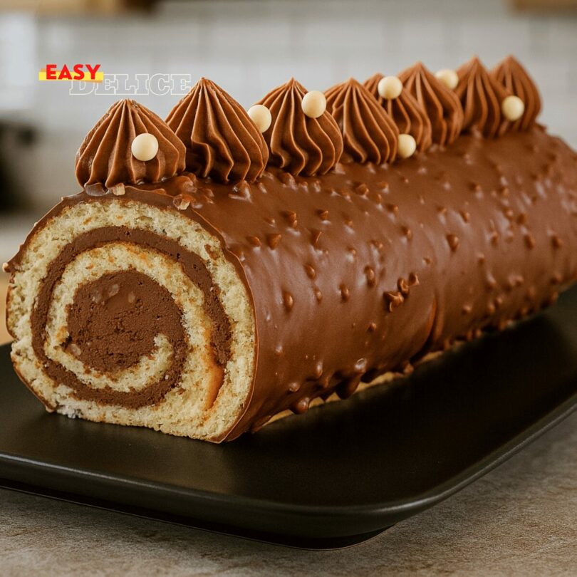 BÛCHE ROULÉE AU CHOCOLAT – FACILE À FAIRE & GLAÇAGE ROCHER