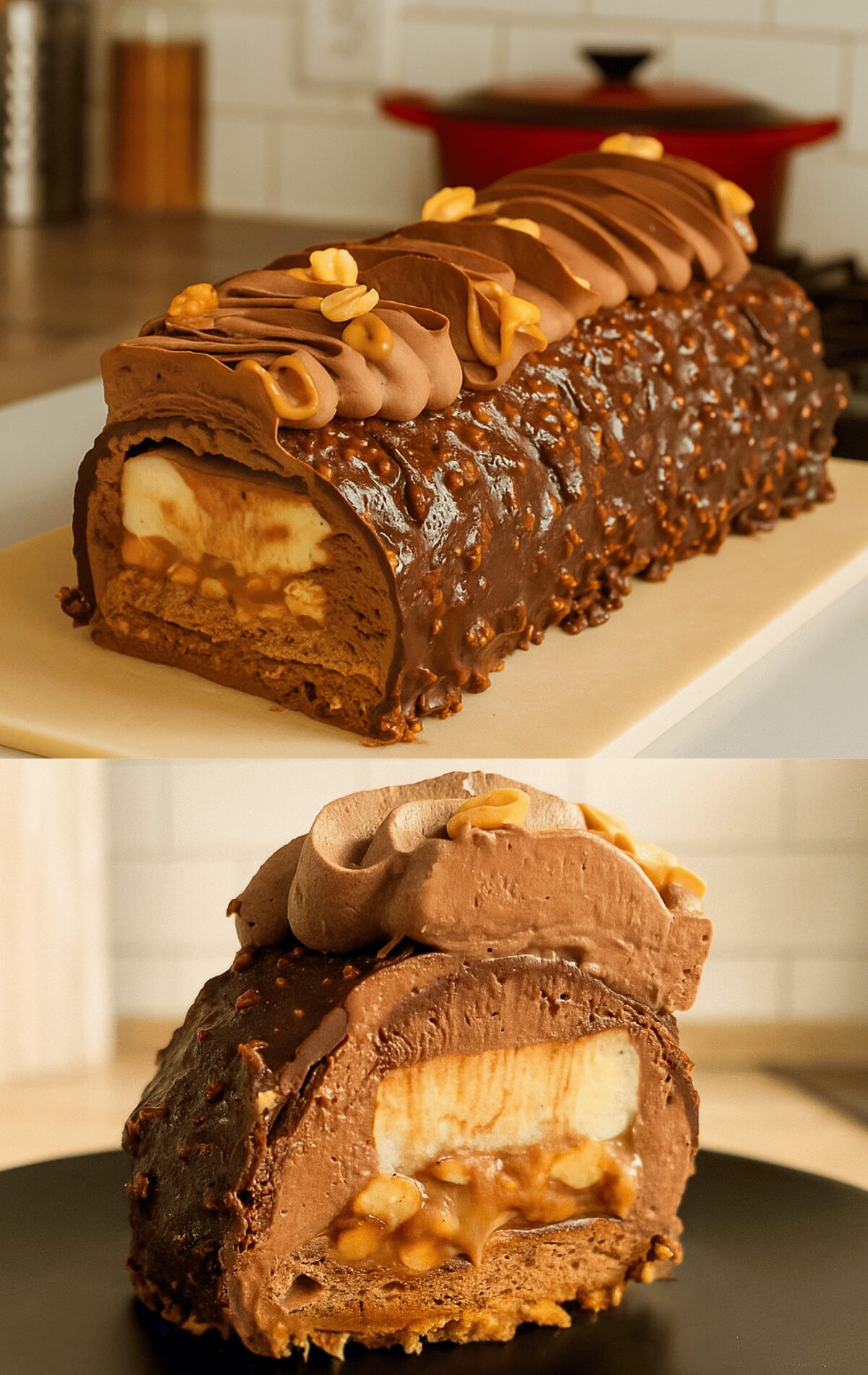 Bûche Chocolat, Cacahuète et Caramel