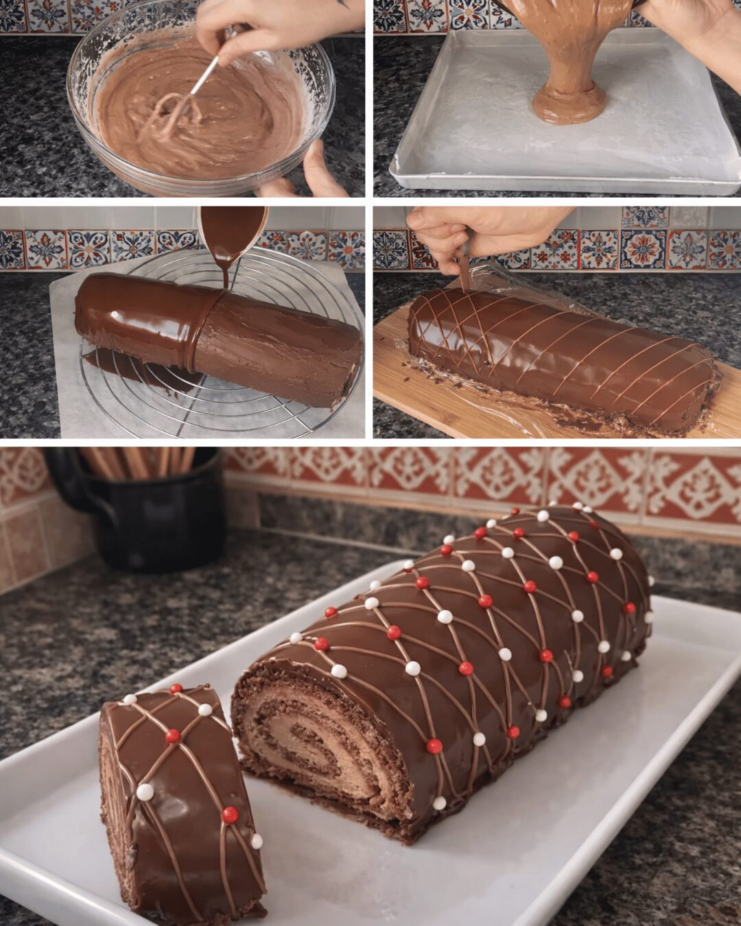 Bûche roulée au chocolat et praliné