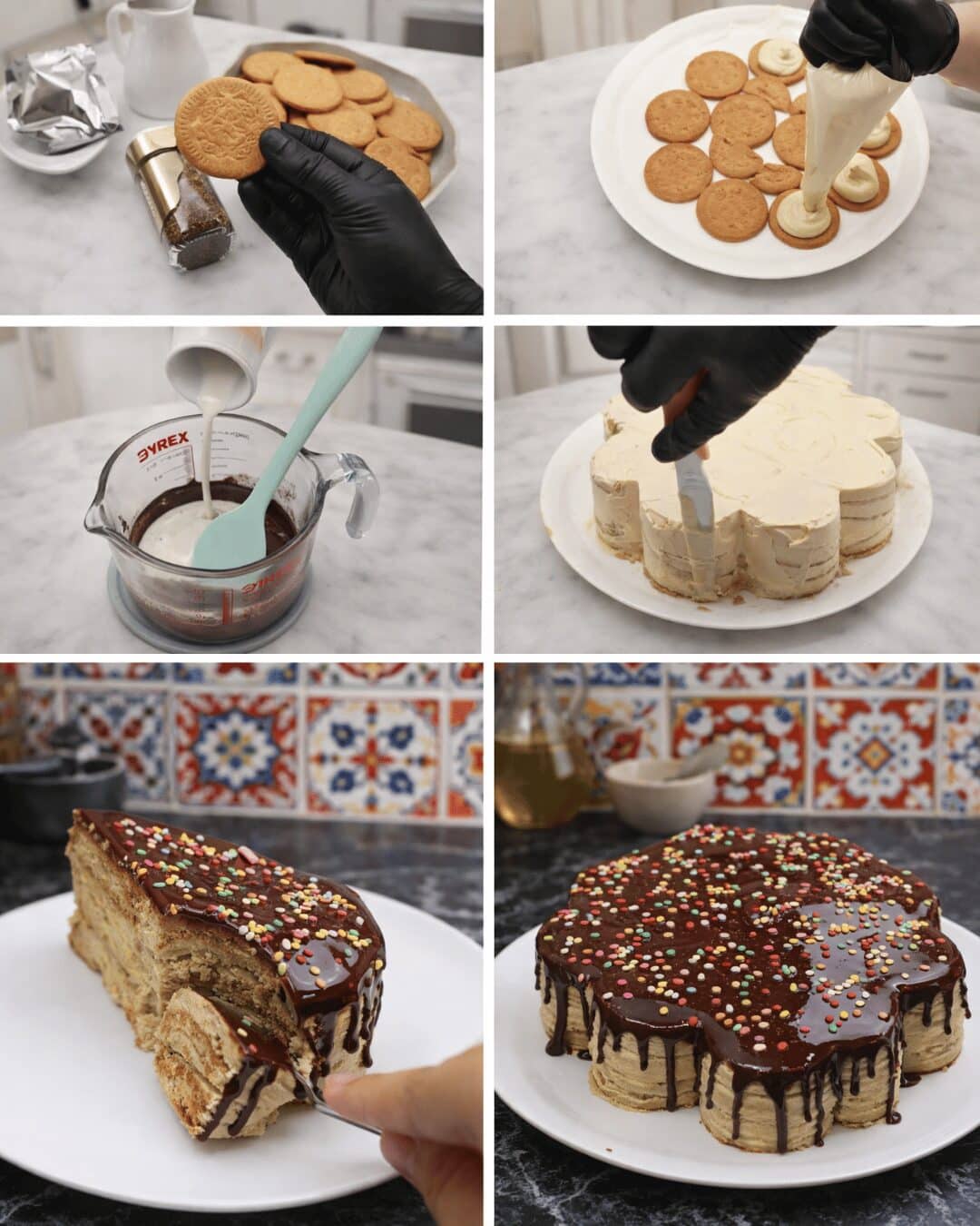 Gâteau biscuit à la crème vanille et glaçage chocolat (sans cuisson)