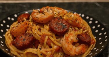 Pâtes aux Crevettes Épicées et Chorizo