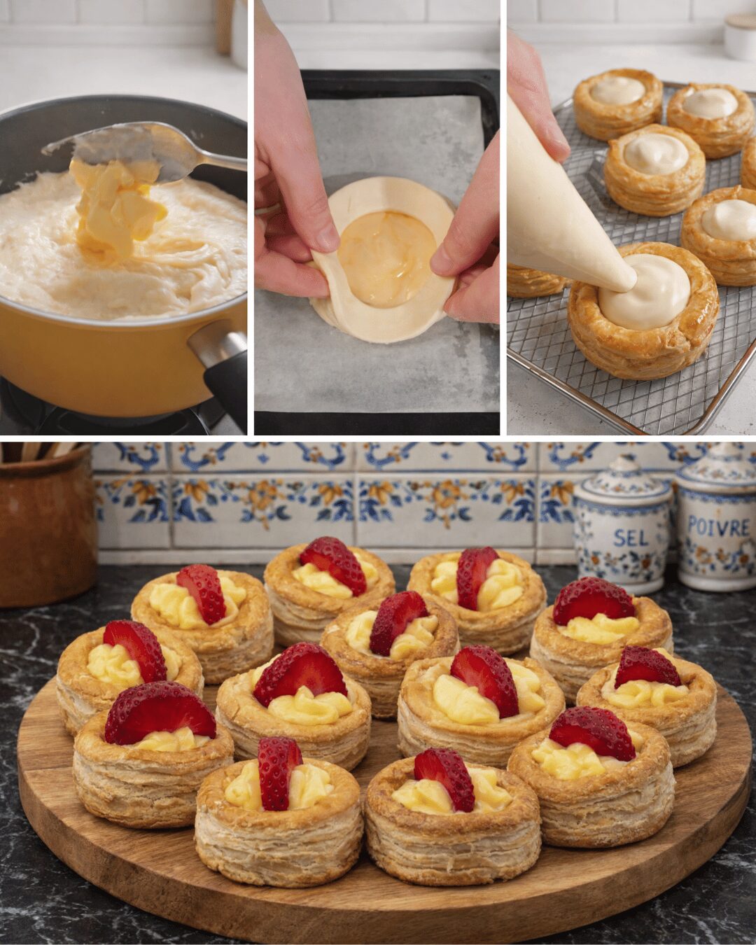 Mini Feuilletés à la Crème Pâtissière et Fraises 