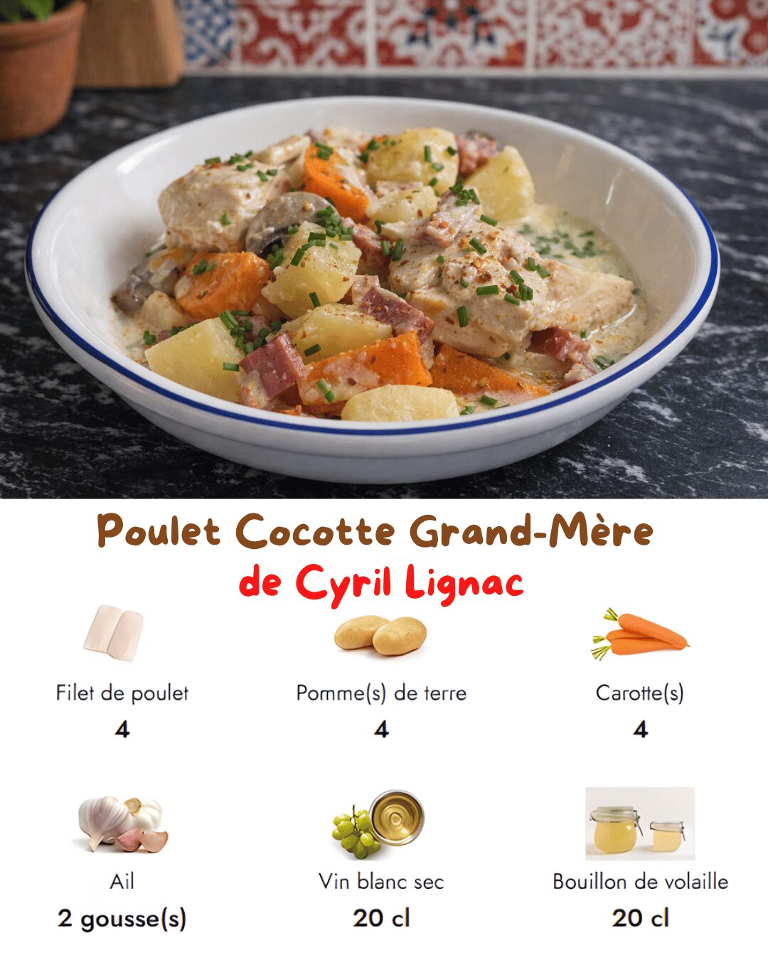 Poulet Cocotte Grand-Mère de Cyril Lignac