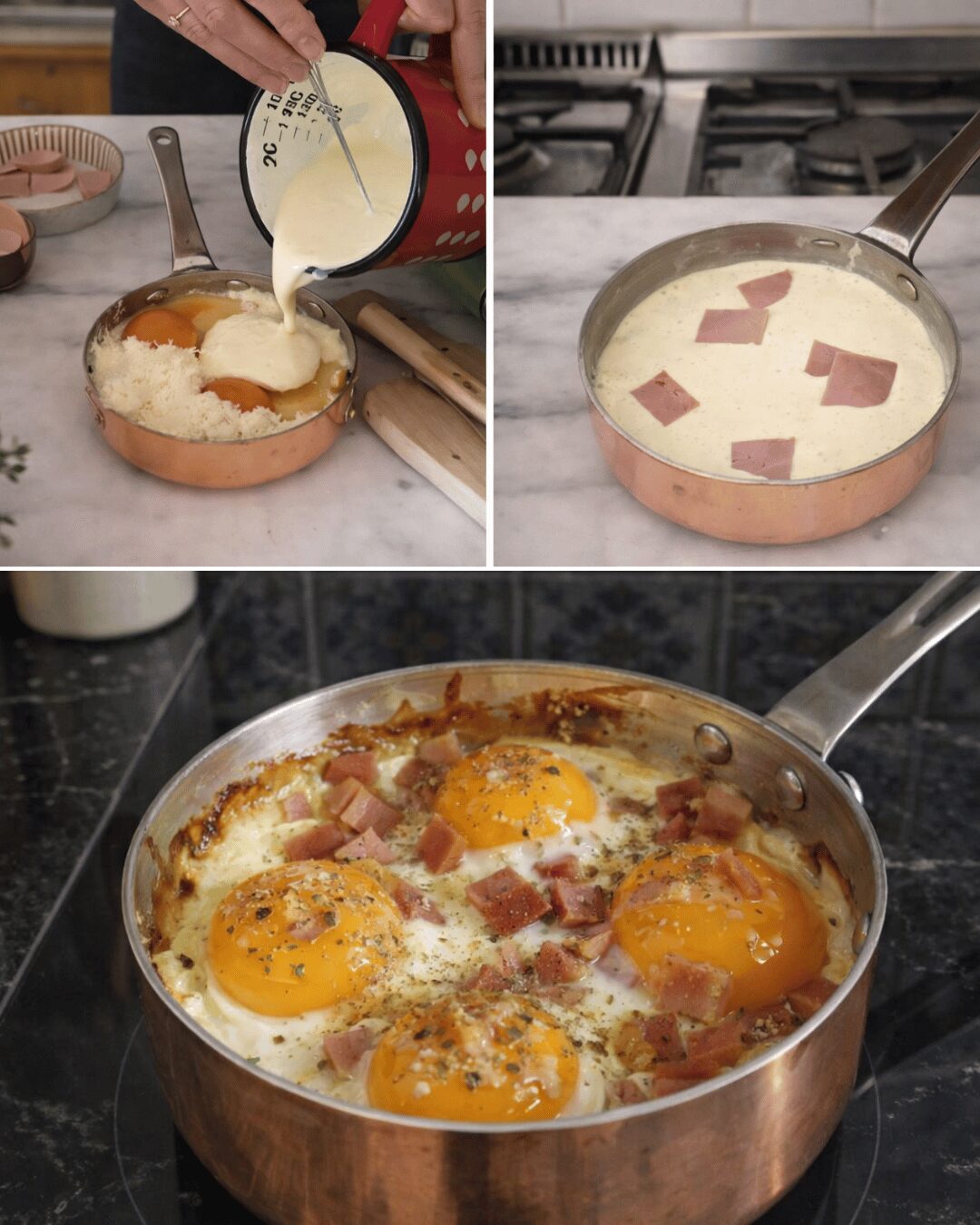 Œufs cocotte à la crème, jambon et fromage 