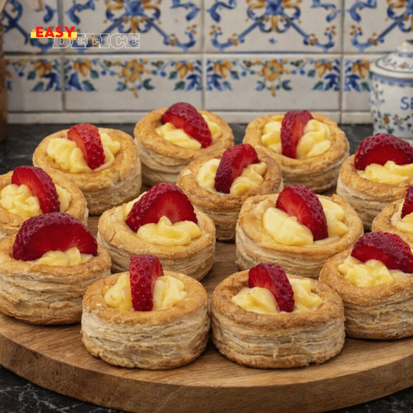 Mini Feuilletés à la Crème Pâtissière et Fraises