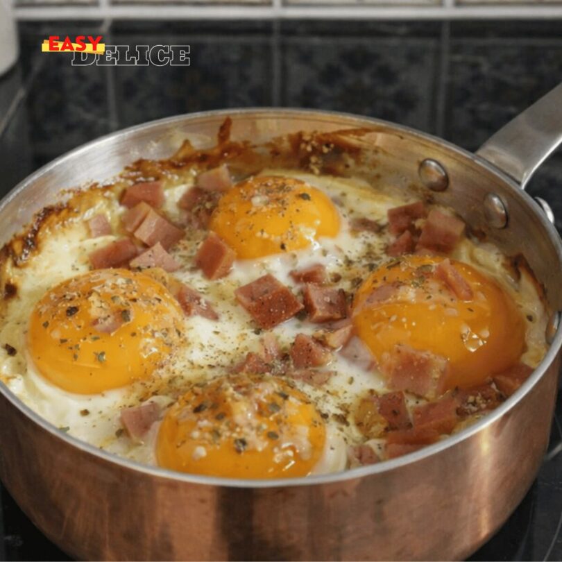 Œufs cocotte à la crème, jambon et fromage