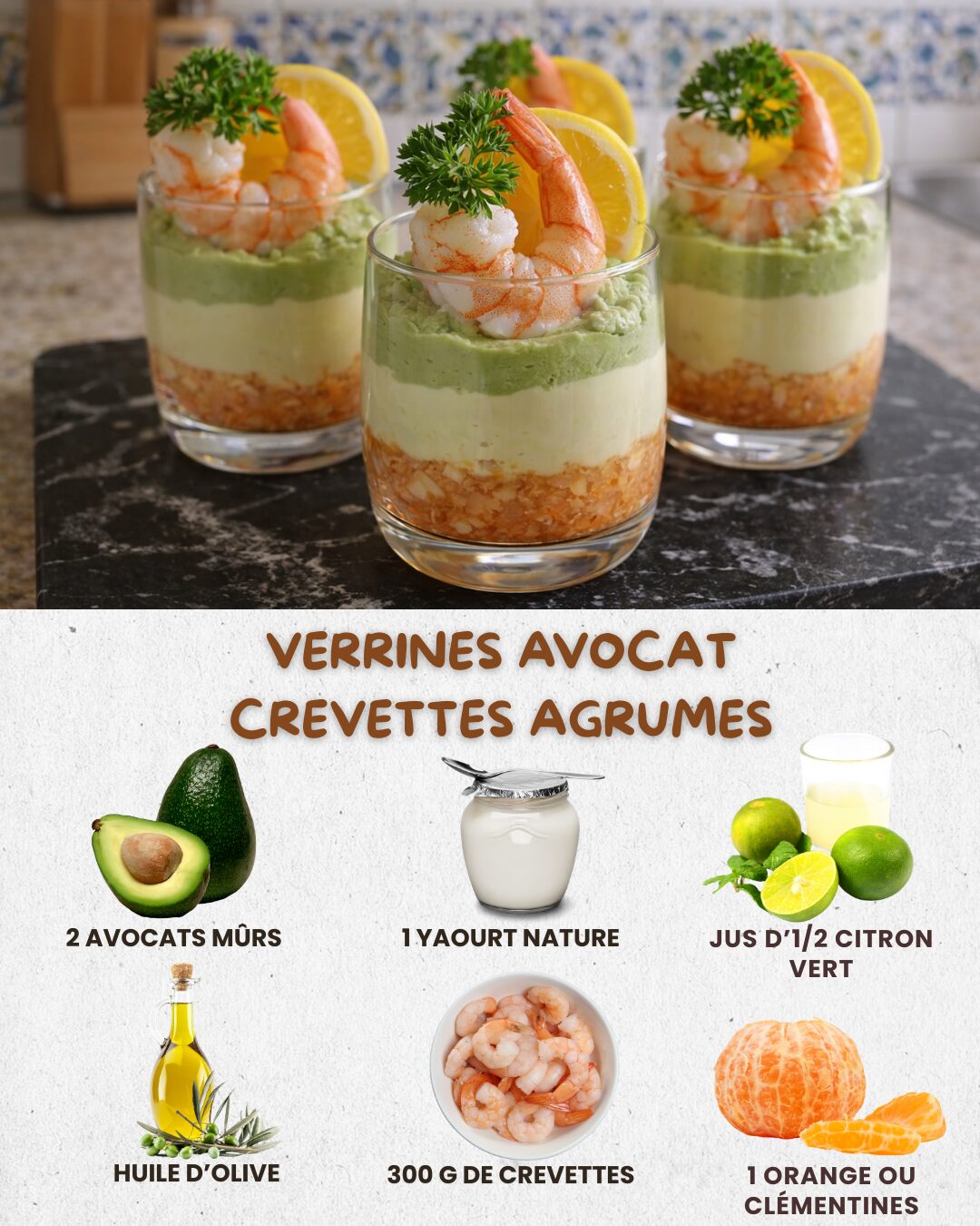Verrines Avocat Crevettes Agrumes