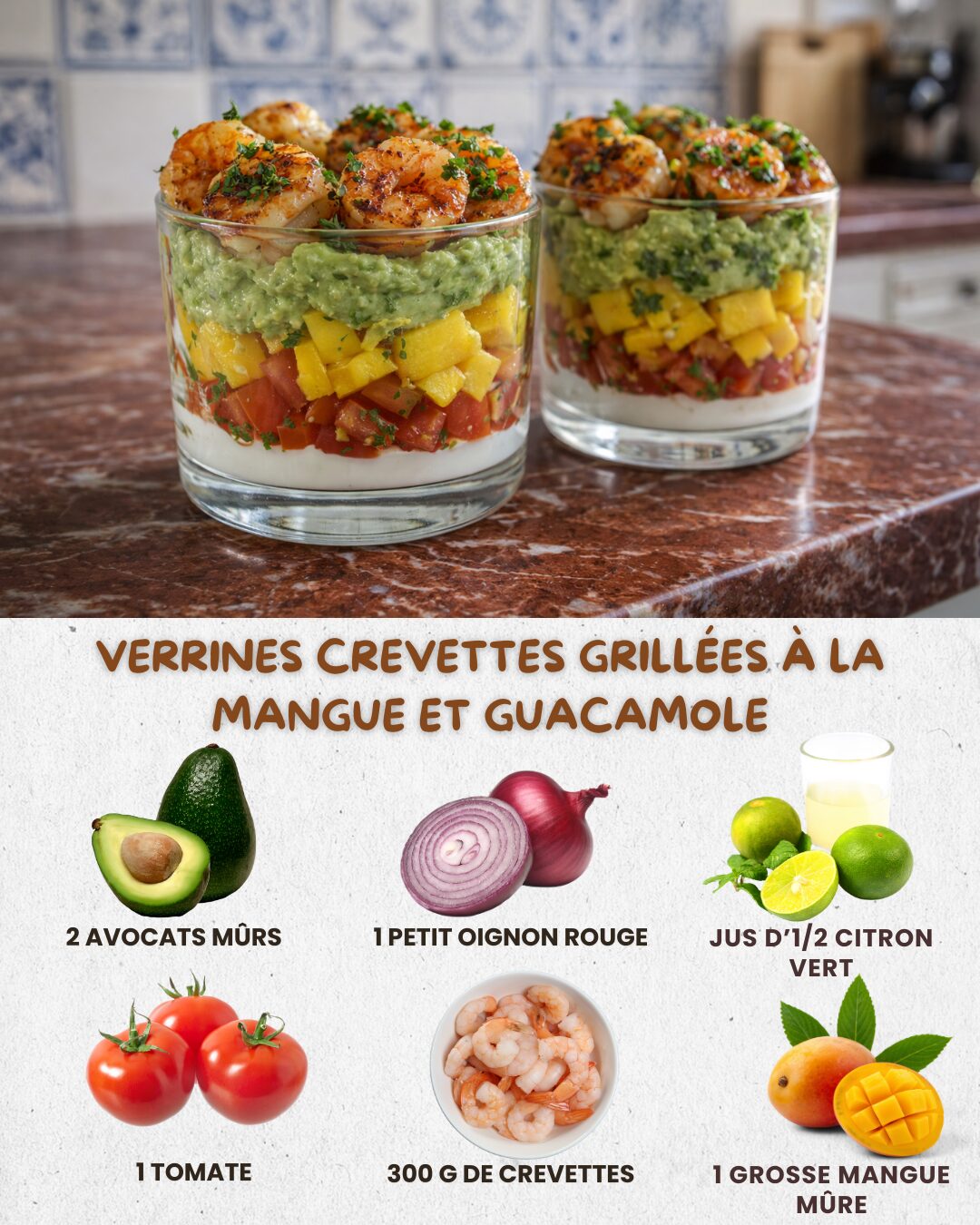 Crevettes Grillées à la Mangue et Guacamole