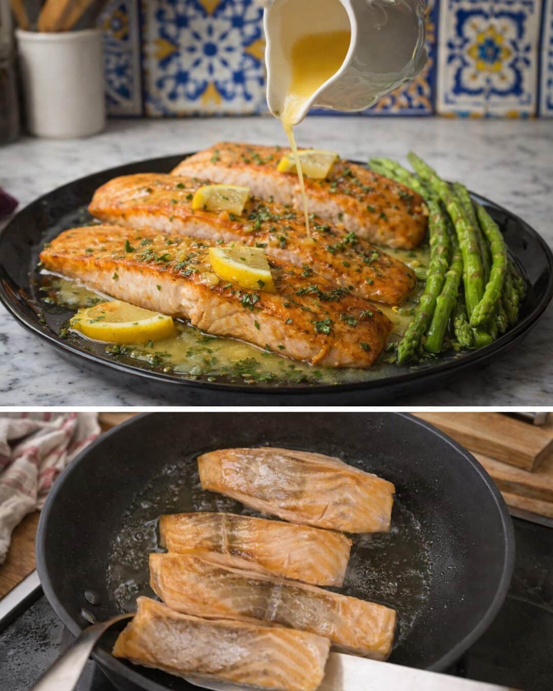 Saumon au beurre à l’ail et citron