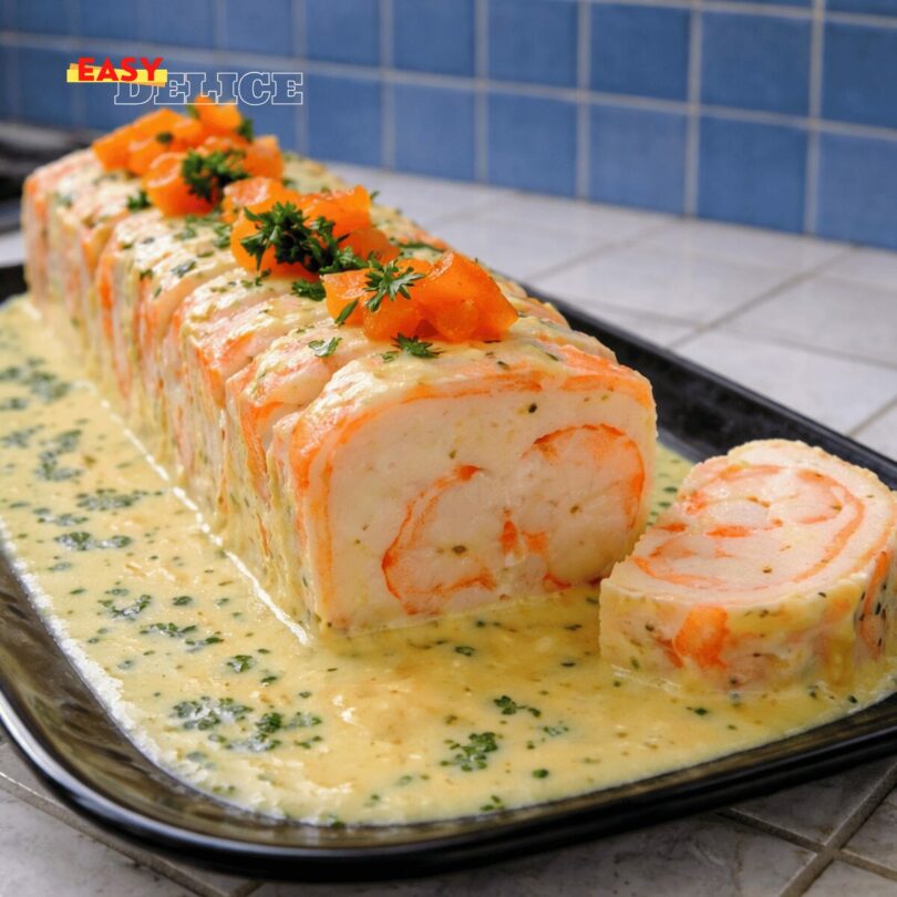 Roulade de Saumon Farcie aux Crevettes