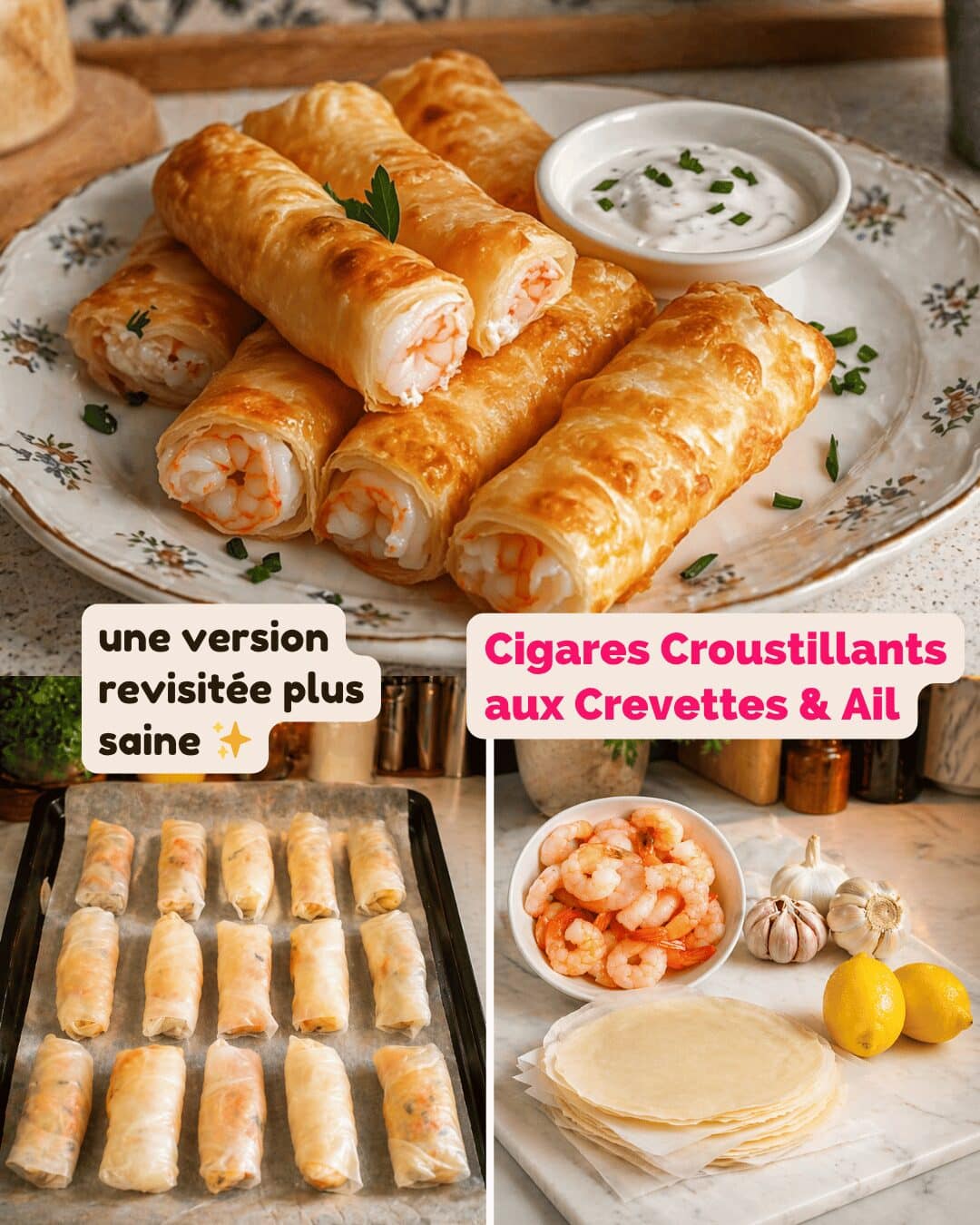 Cigares Croustillants aux Crevettes & Ail