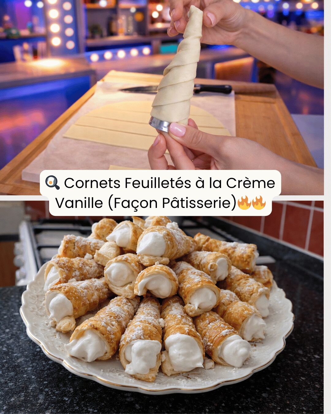 Cornets Feuilletés à la Crème Vanille (Façon Pâtisserie)