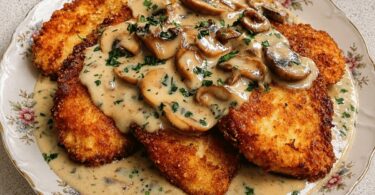 Poulet Croustillant & Sauce Crémeuse Champignons Parmesan